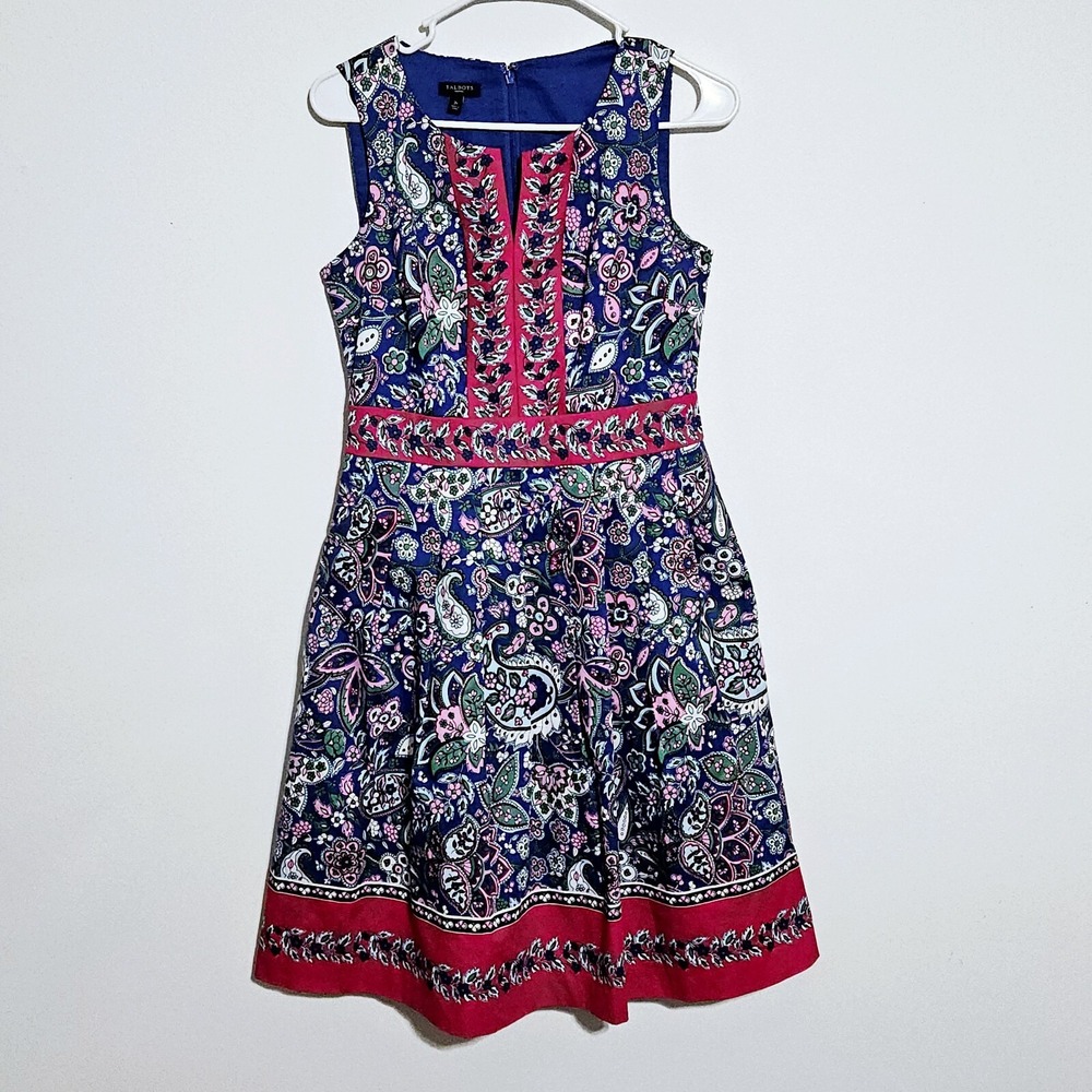 Talbots Fit‎ & Flare Petite Dress 2P Paisley Floral Sleeveless Knee Length